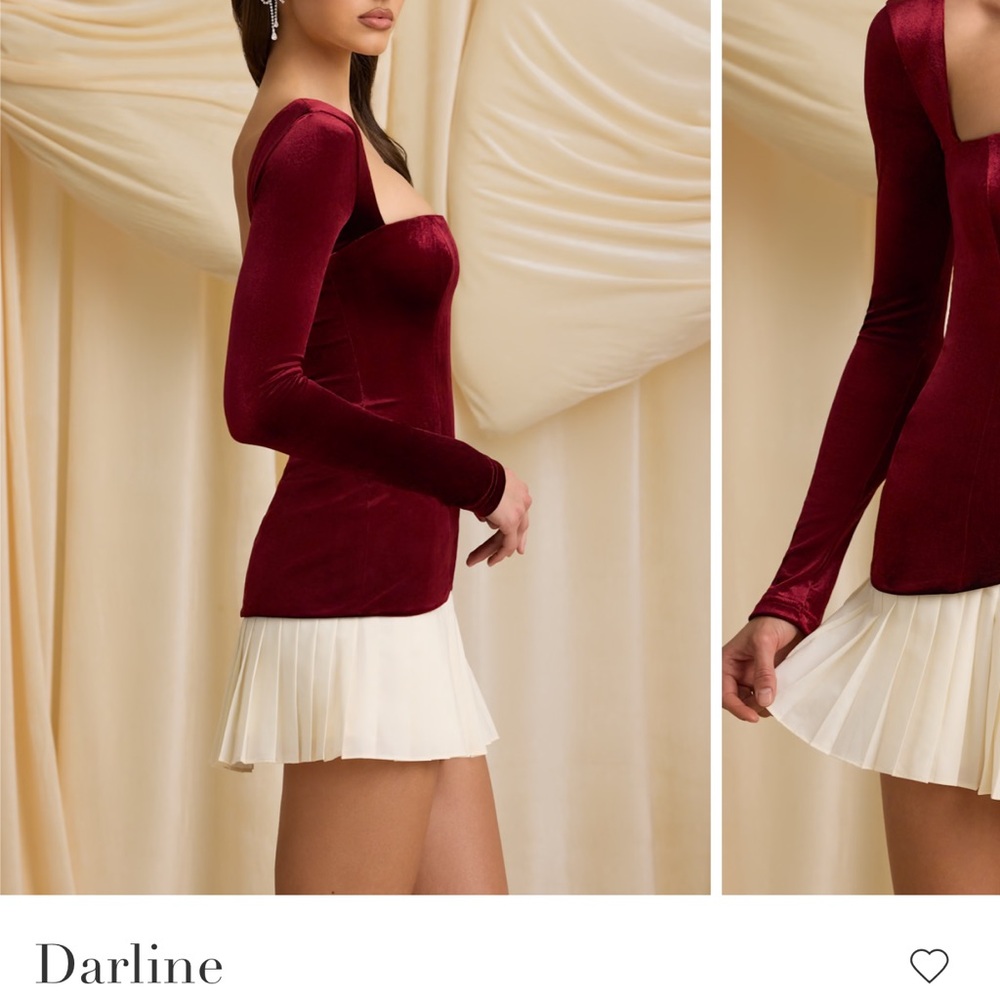 Oh Polly Deep Red and Cream Long Sleeve Darline Dress